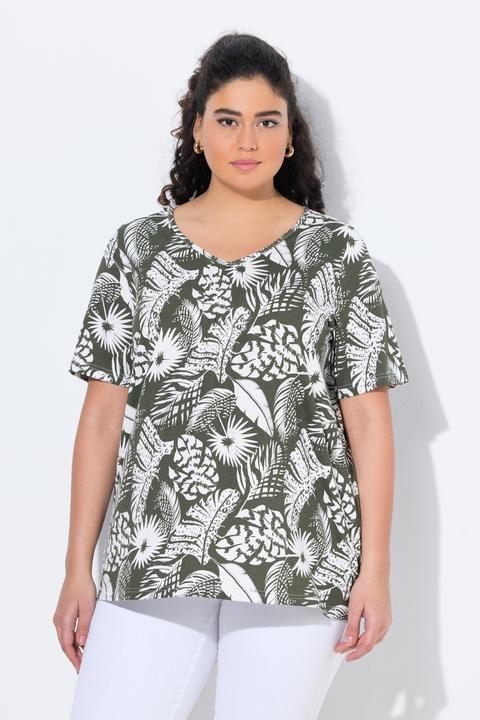 Produktbild Ulla Popken T-Shirt, Federn, A-Linie, V-Ausschnitt, Halbarm (50, 52)
