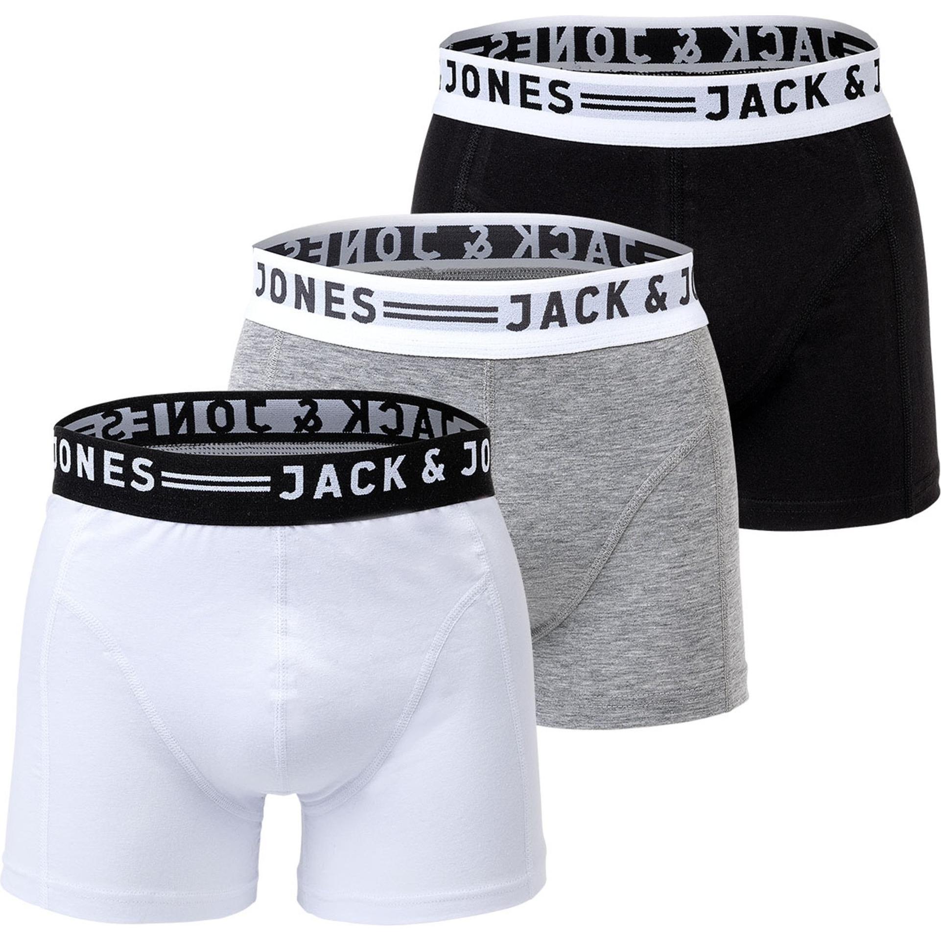 Jack & Jones, Herren, Unterhosen, Sense, Grau, Weiss, Schwarz, (XL, 3er Pack)