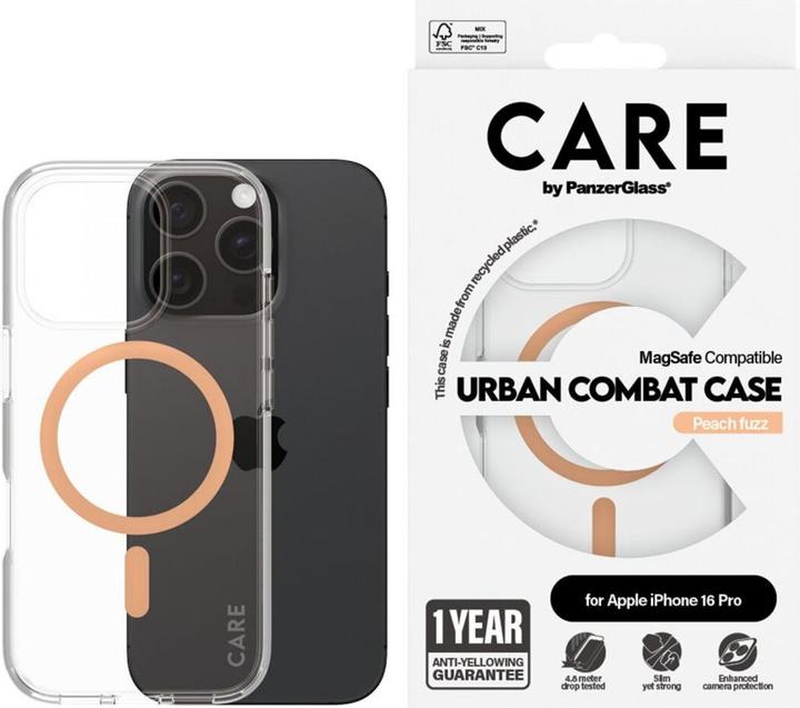 Actual product image PanzerGlass CARE by ® Flagship Case Transparent Urban Combat w. Peachy MagSafe iPhone '24 6.3" Pro (Apple iPhone 16 Pro)