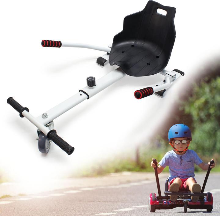 Produktbild Wiltec Sitzscooter Weiss verstellbarer Kartsitz 120kg kompatibel mit Hoverboard