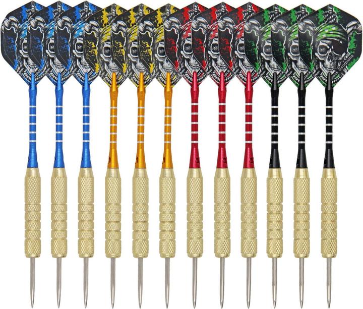 I Am Creative Profi Steeldartpfeile 12er Set Dart Kit Totenkopf Flights Bunt (18 g)