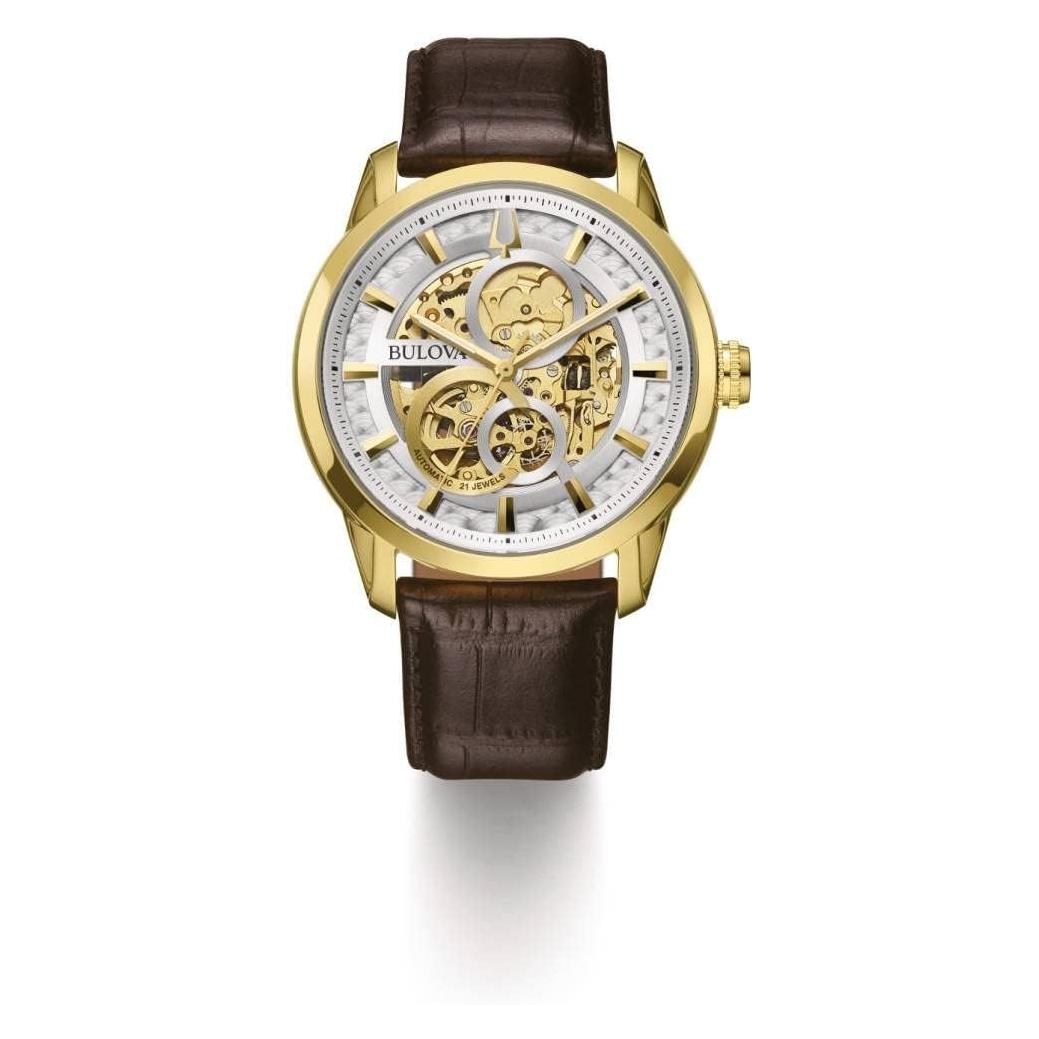 Bulova, Armbanduhr, Automatic / Wilton 97A138 Horloge - Leer - Bruin - 42 Mm, Braun, (42 mm)