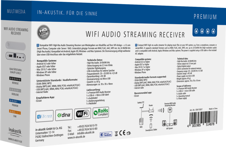 Actual product image Inakustik Premium WiFi Audio Streaming Receiver (Wireless audio transmission)