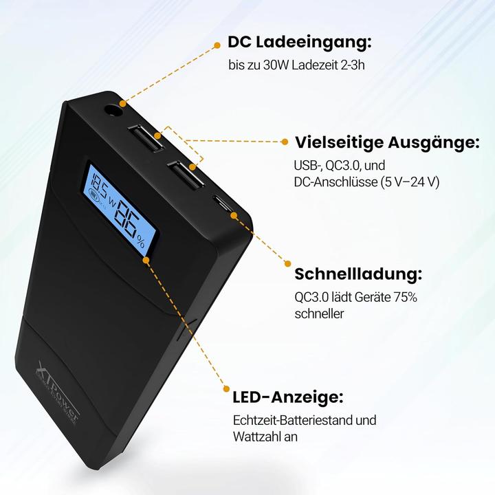 Actual product image Xpower XTPower XT-20000 QC3 Powerbank 20400 mAh Li-Ion USB, DC Jack 3.5mm Black (20400 mAh, 65 W, 75.48 Wh)