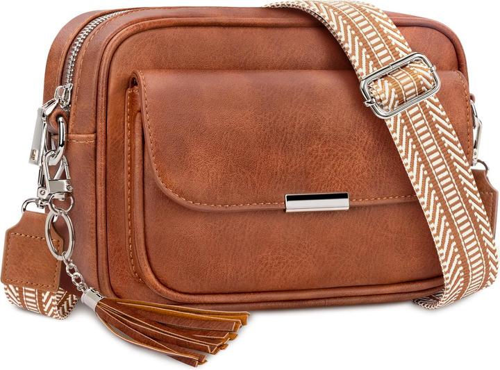 Only-Bags.Store Crossbody Tasche Leder Umhängetasche Medium Handtasche mit breitem Riemen Verstellbare