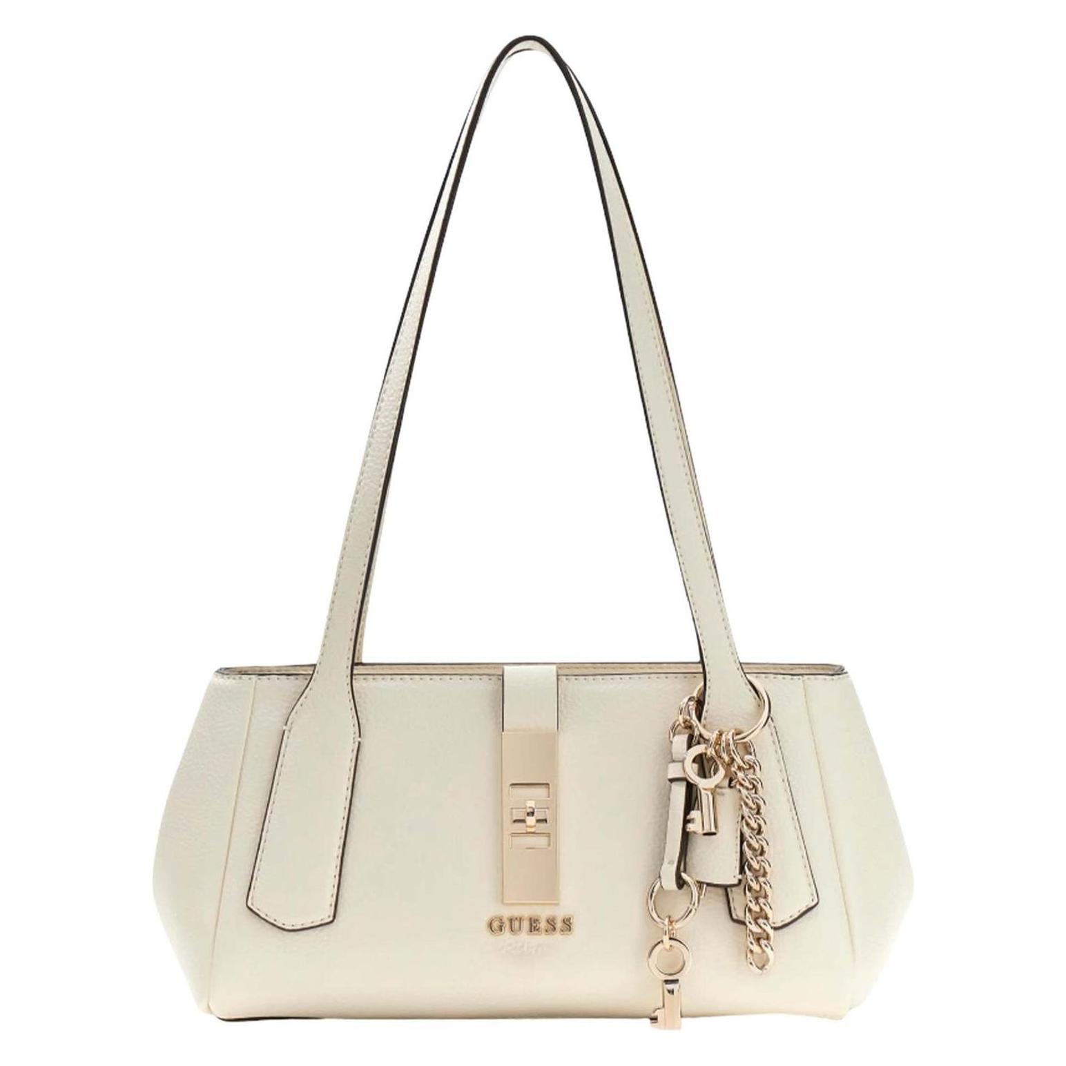 Guess, Damen, Handtasche, Brooke Shoulder Satchel Bag, Weiss