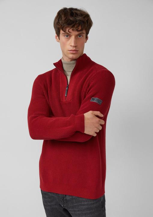 Produktbild s.Oliver Strickpullover Gerippter Baumwoll-Pullover mit Troyer-Kragen (L)