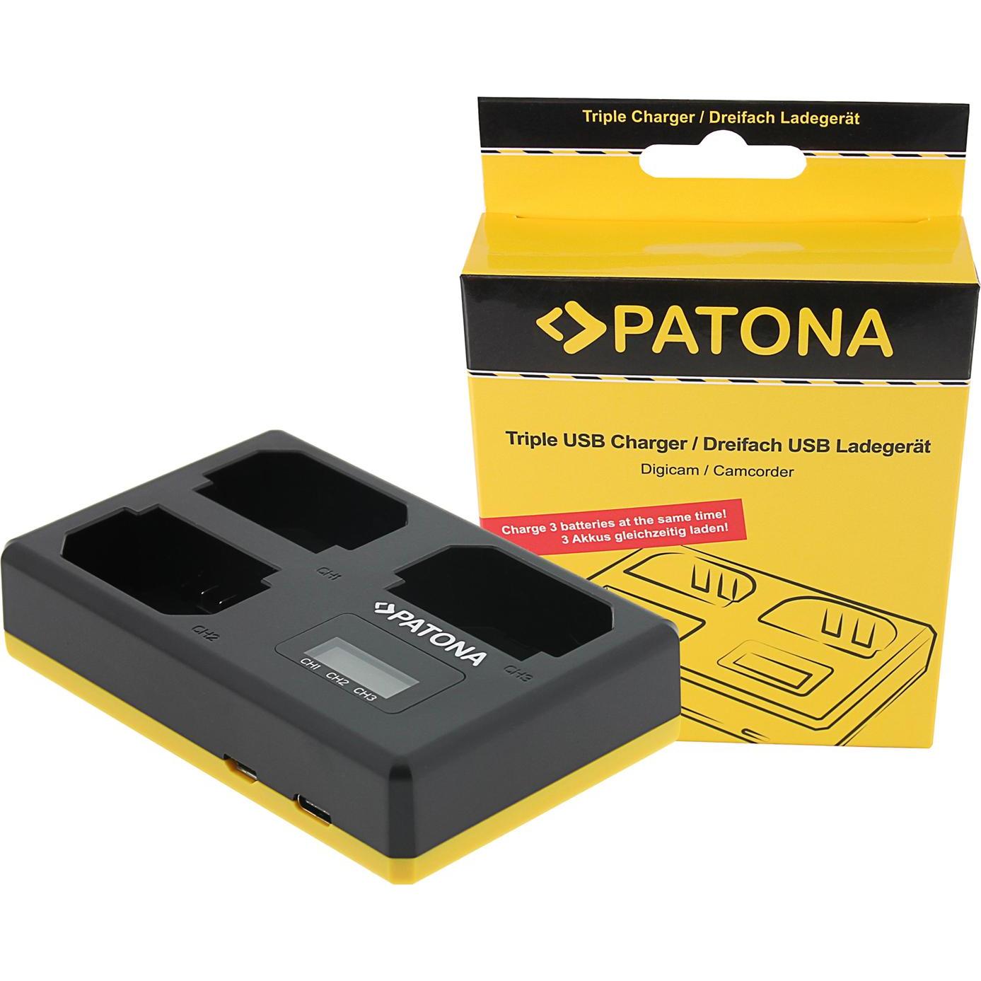 Patona Caricabatterie triplo per Sony NP-FZ100 (Caricabatterie per fotocamere), Alimentatore fotocamera, Nero