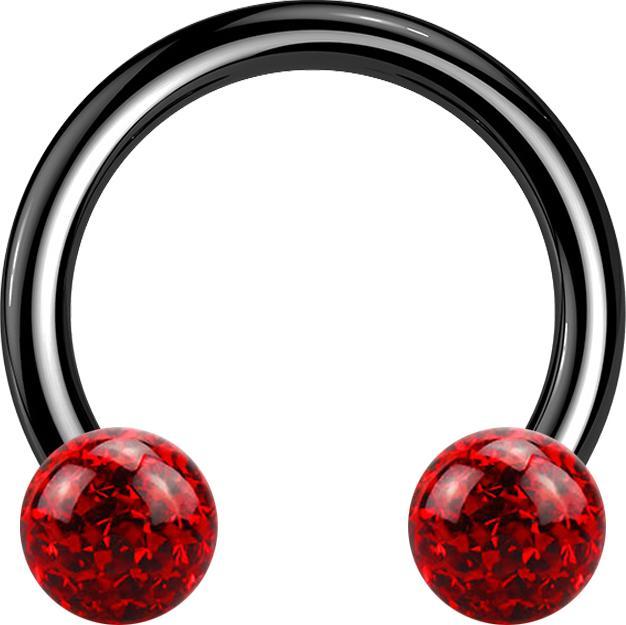 Produktbild Star Piercing Circular Barbell schwarz mit zwei Kristall Kugeln rot Epoxy Schutzschicht (ohne Messing, Titan)