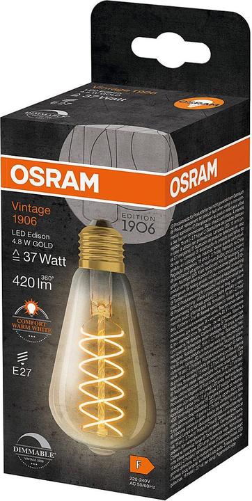 Produktbild Osram Vintage-Lampe (E27, 4.80 W, 420 lm, 4 x, F)