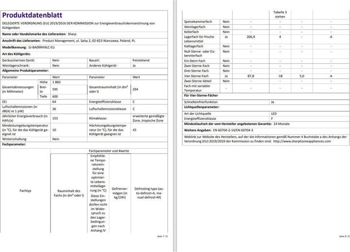 Actual product image Sharp SJ-BA09RHXLC-EU (294 l)