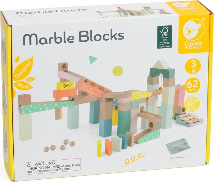 Produktbild Classic World Murmelbahn-Bauset aus Holz, 62-teilig.