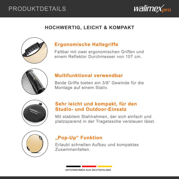 Immagine prodotto Walimex pro Pro 5 in 1 catarifrangente pieghevole comfort ondulato (Riflettore pieghevole, 107 cm)