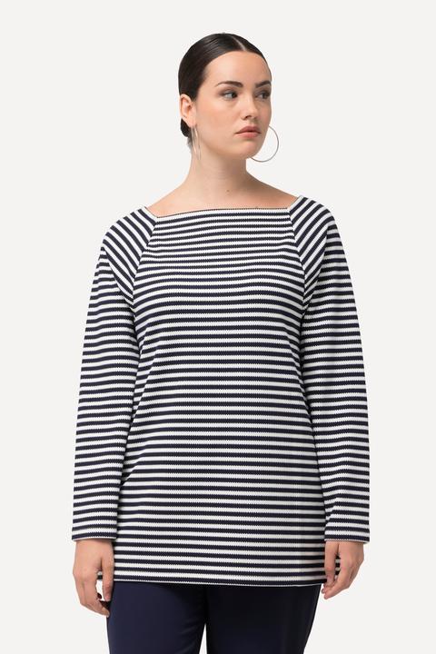Image du produit Ulla Popken Sweat rayé en tissu texturé. Encolure carrée et manches longues (42, 44)