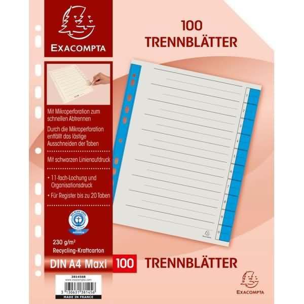 Thumbnail - Exacompta, Ordner Zubehör, Trennblatt A4 230g/qm Karton (RC) VE=100 Stück blau