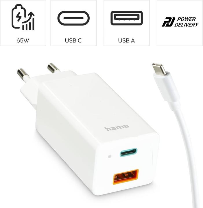 Immagine prodotto Hama Caricabatterie GaN + cavo USB (65 W)