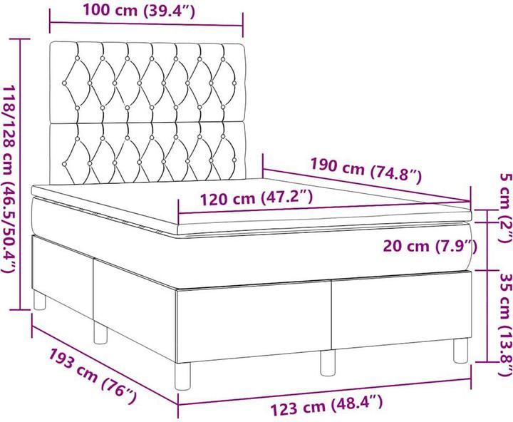 Produktbild vidaXL Boxspringbett (120 x 190 cm)