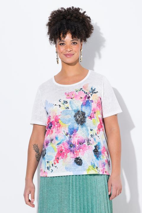 Produktbild Miamoda T-Shirt, Komfort Fit, Blumen-Muster, Glitzersteinchen (60)
