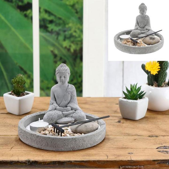 Cepewa Ensemble de jardin zen avec 1 bougie chauffe-plat (7 x, 18 x 13 cm)
