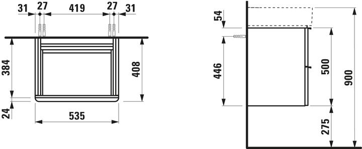 Immagine prodotto Laufen Mobiletto Space for Val, 2 cassetti, chiusura ammortizzata, 535x410 mm, H410122160 (53,5 x 41 x 57,5 cm)