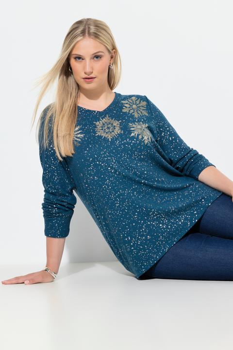 Produktbild Ulla Popken Sweatshirt, Metallic-Druck, V-Ausschnitt, Langarm (58, 60)