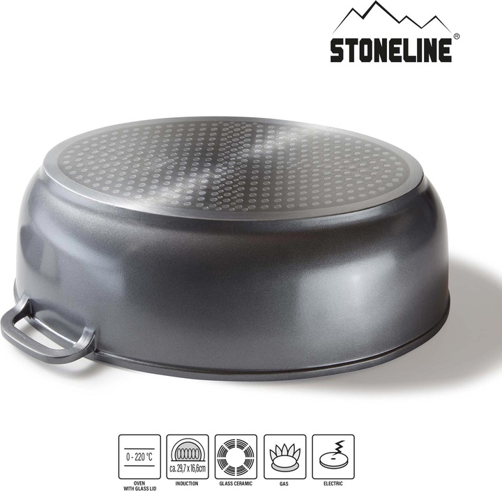 Produktbild Stoneline Gourmet Bräter 39 x 26 cm, mit Aroma-Glasdeckel (39 cm, Bräter + Schmortopf, Aluminiumguss)