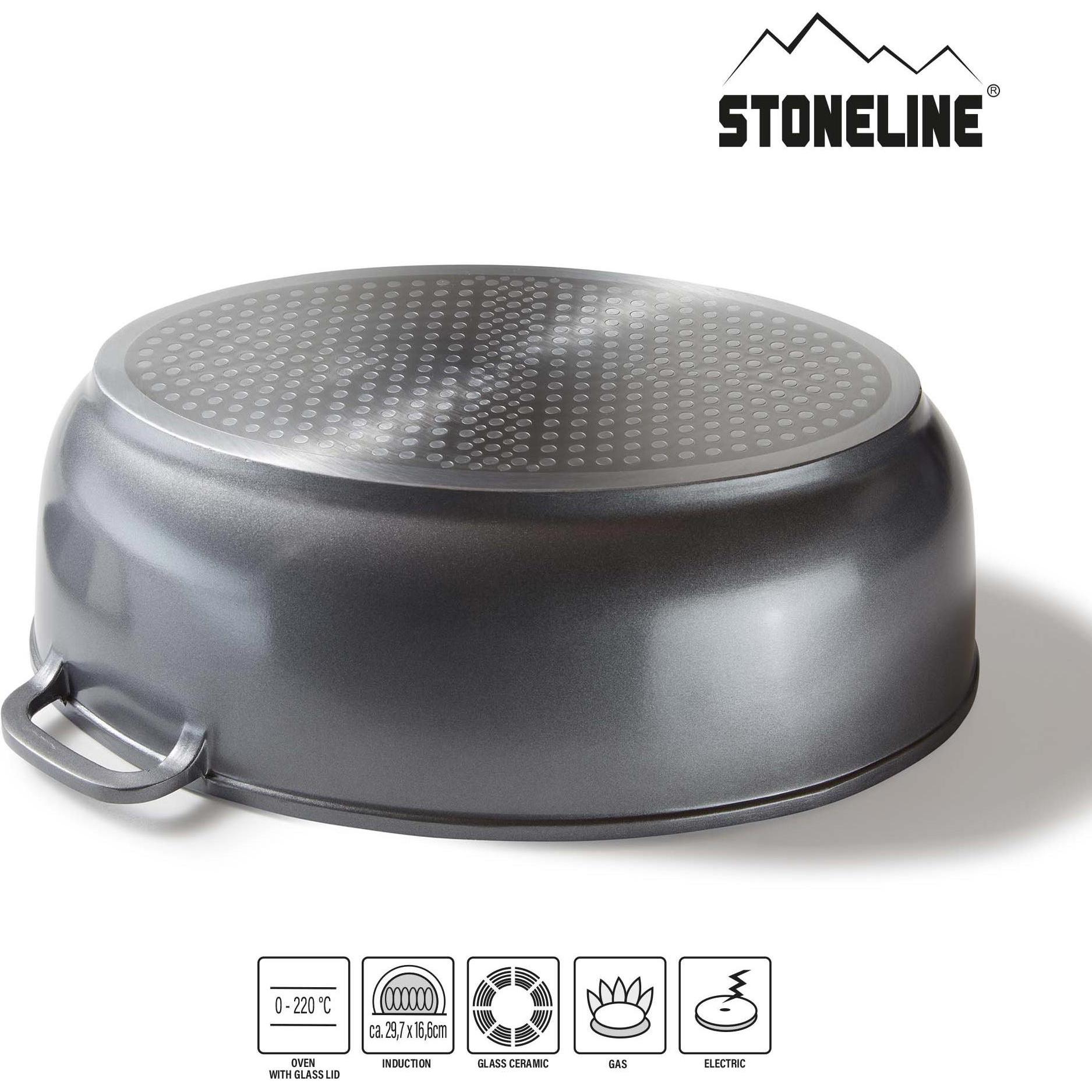 Thumbnail - Stoneline Gourmet Bräter 39 x 26 cm, mit Aroma-Glasdeckel, Pfanne + Kochtopf, Grau