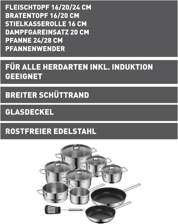 Actual product image Silit Topfset Induktion Kochtopfset 10tlg Glasdeckel Allicante Edelstahl (Pan set + pot set, Stainless steel)