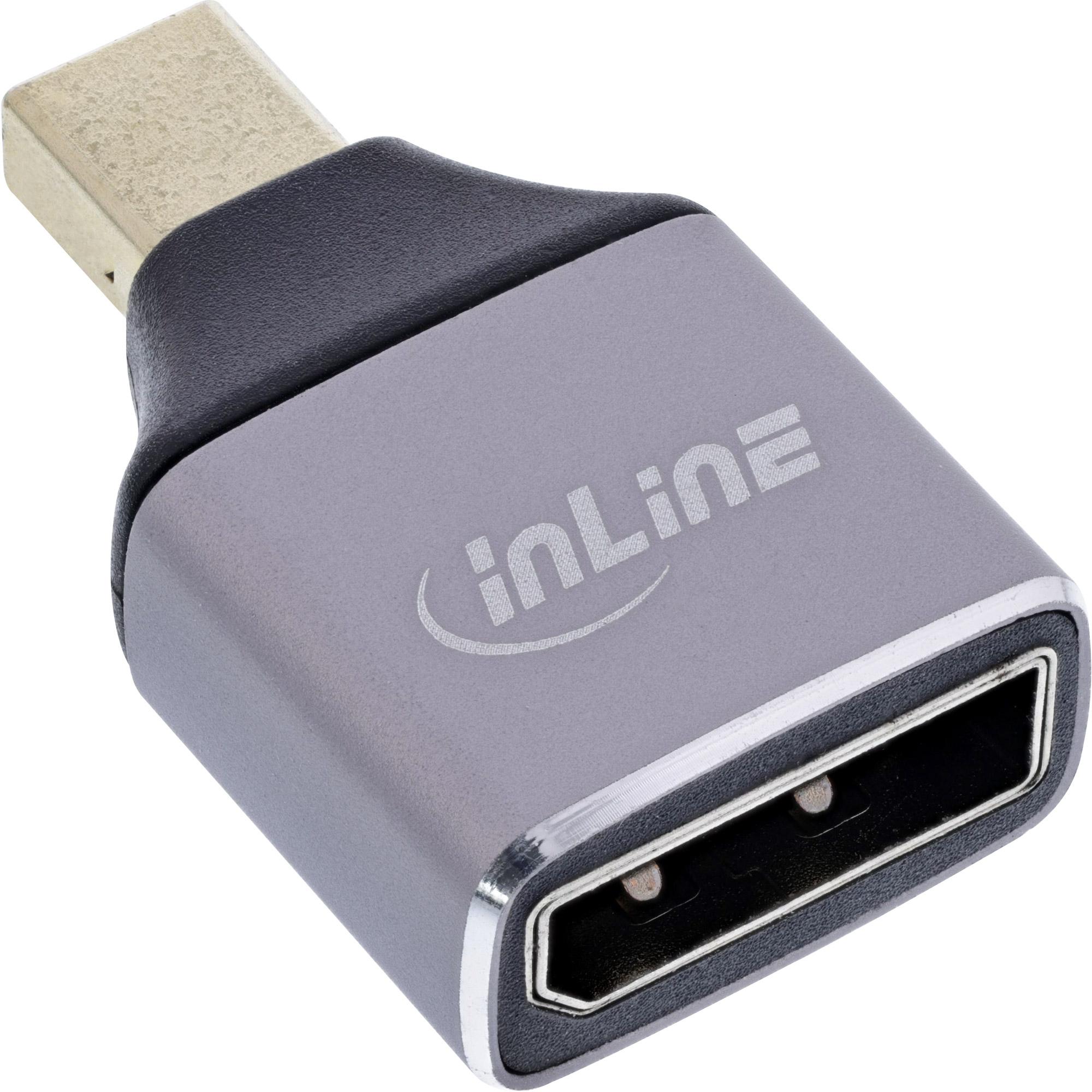 InLine DisplayPort 1.4 Adapter (Mini DP), Data + Video Adapter, Grau, Schwarz