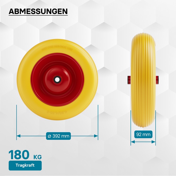 Image du produit Wiltec Roue complète de brouette en polyuréthane increvable Taille 4.80 / 4.00-8