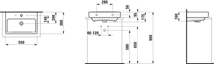 Actual product image Laufen Countertop washbasin PRO S 550x380mm comp. o ÜL 1 HL version white (380 mm, 550 mm)