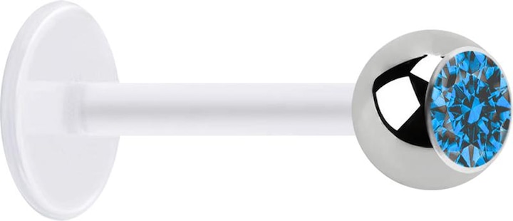 Immagine prodotto Star Piercing Micro Labret trasparente con sfera d'argento e cristallo azzurro (senza ottone, Acciaio chirurgico 316L, Bioflex)