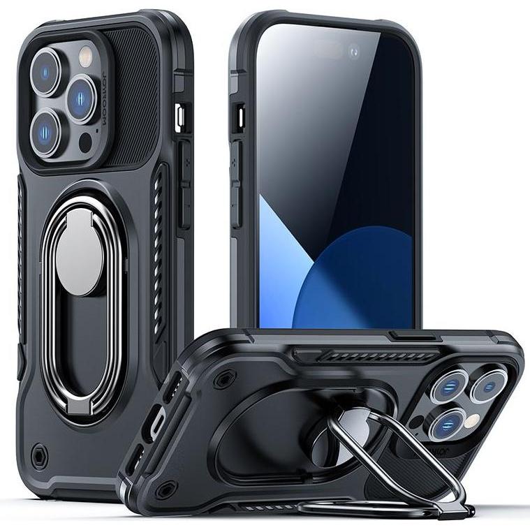 Thumbnail - Joyroom Dual Hinge case for iPhone 14 Pro armored case with a stand and a ring holder black (Apple iPhone 14 Pro), Smart...