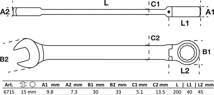 Actual product image BGS Ratchet Combination Wrench adjustable 15 mm (15 mm)