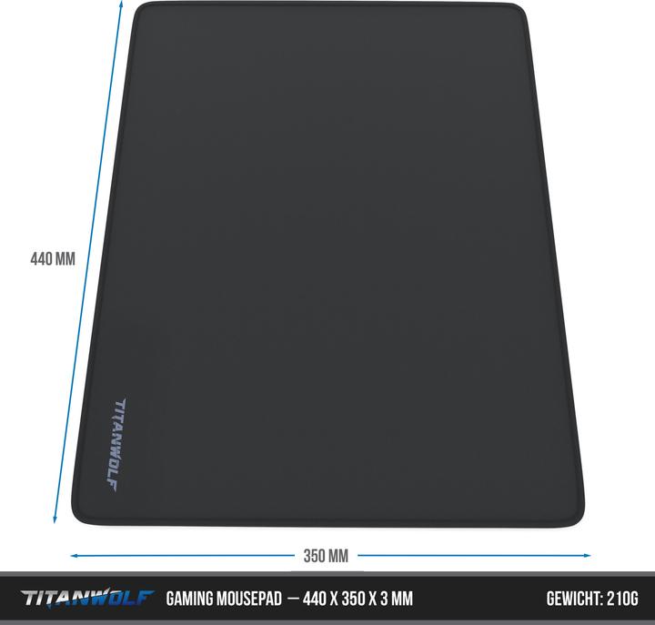 Produktbild Titanwolf Gaming Mauspad, XL - 44 x 35 x 0,3 cm Speed Mausmatte, Präzision & Geschwindigkeit (XL)