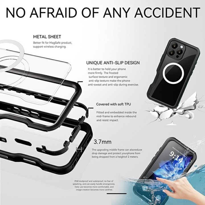 Produktbild Redpepper Apple iPhone 16 Pro Max - Dot Series Outdoor Case, IP68, MagSafe, wasserdicht, Schwarz (Apple iPhone 16 Pro Max)
