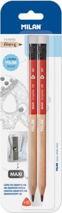 Produktbild Maxi-HB-Bleistift mit Radiergummi, 2 Stück + Maxi-Anspitzer (5 mm, HB, 2x)