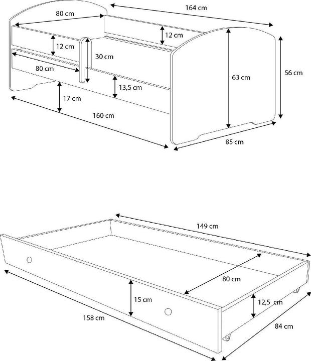 Produktbild ADRK Furniture Doppelbett mit Geländer und Matratzen PEPE II LION 160x80 (160 x 80 cm)