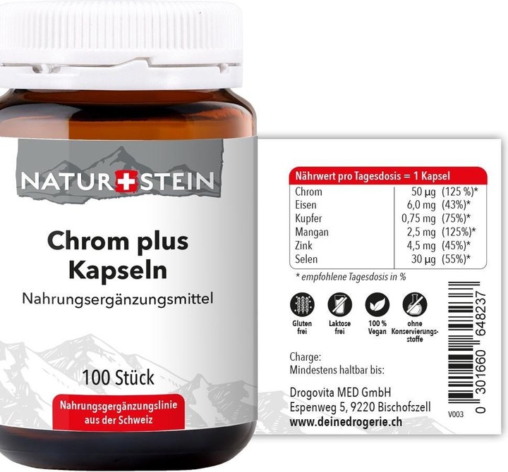 Produktbild Naturstein Chrom plus Kaps (100 Stück, Kapseln, 154 g)
