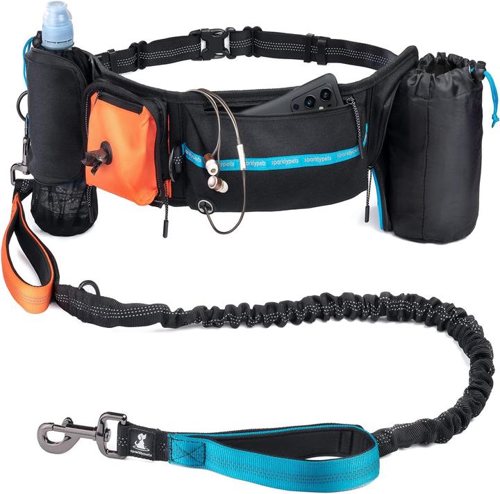 Produktbild SparklyPets 2 in 1 Joggingleine für Hunde mit Doppelgriff, Stossdämpfer und Bauchgurt (Hund, Jogging)