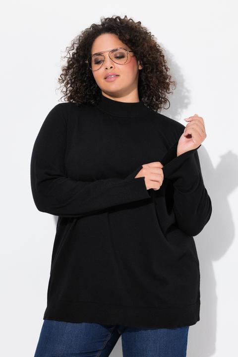 Actual product image Ulla Popken Damen grosse Grössen Pullover, Stehkragen, Langarm, Rippbündchen schwarz 50+ 822010100-50+ (50, 52)
