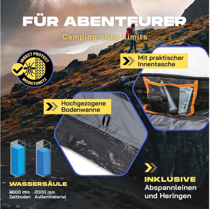 Actual product image Where Tomorrow Wurfzelt 3 Personen - Grau, Anzahl Personen: 3 (Pitching tent, 3.10 kg, 3 persons)