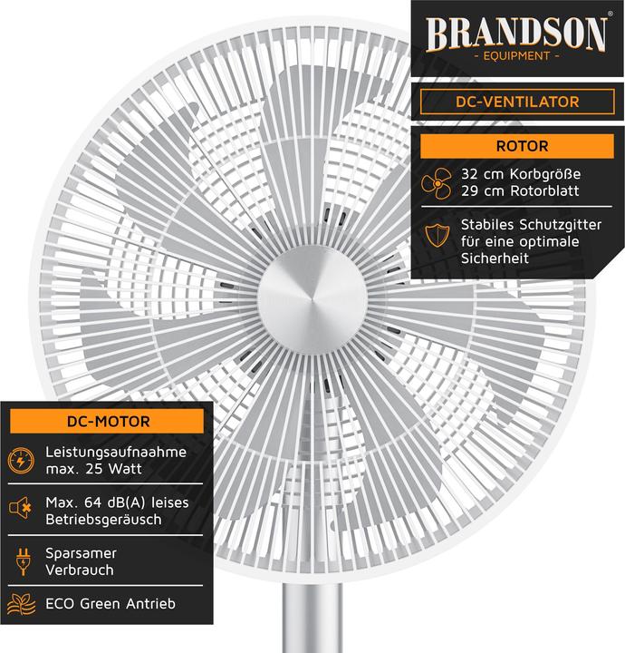 Produktbild Brandson Standventilator 32cm Ø, Standlüfter 25 W mit DC Motor, höhenverstellbar, Oszillation, Timer (64 dB)