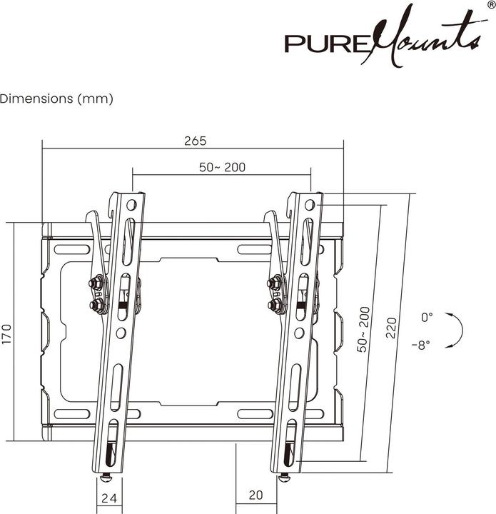 Produktbild PureMounts TV-Wandhalter PM-BT 210, Vesa 200x200 mm (Wand, 45 kg)