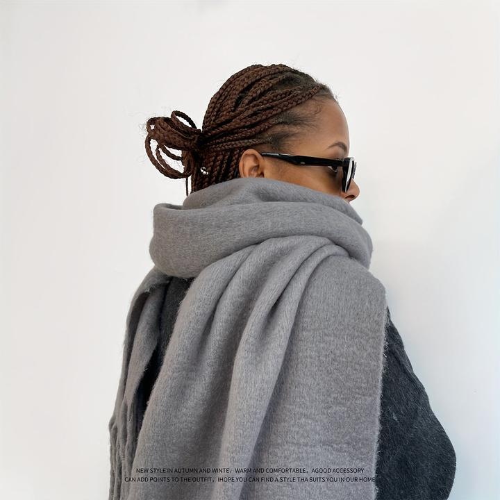 Actual product image Only-Bags.Store Solid Colour Plush Warm Chunky Scarf Long Simple Large Thickened Tassel Scarf Winter Outdoor