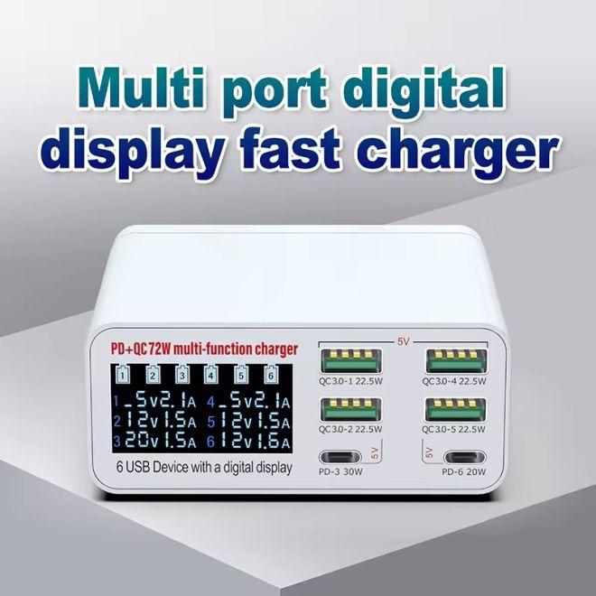 Produktbild MU Classic 72W Schnellladegerät mit Display, 6 Ports (4x USB-A, 2x USB-C) (72 W, 6 Ports)