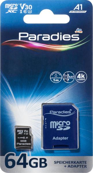 Produktbild Paradies MicroSDXC 64GB C10 UHS-I U3 V30 A1 (64 GB, microSDXC, U3, UHS-I)