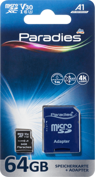 Produktbild Paradies MicroSDXC 64GB C10 UHS-I U3 V30 A1 (64 GB, microSDXC, U3, UHS-I)