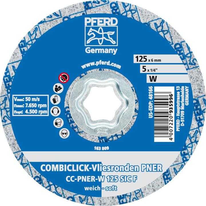 Immagine prodotto Pferd Disco abrasivo COMLICK Disco in vello pressato CC PNER Ø 125 mm SiC morbido per diametro di finitura (Morbido)