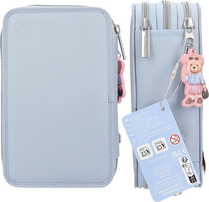 Image du produit Magni Depesche TOPModel trousse à crayons TEAM TEDDY 3 compartiments remplis bleu pendentif ourson